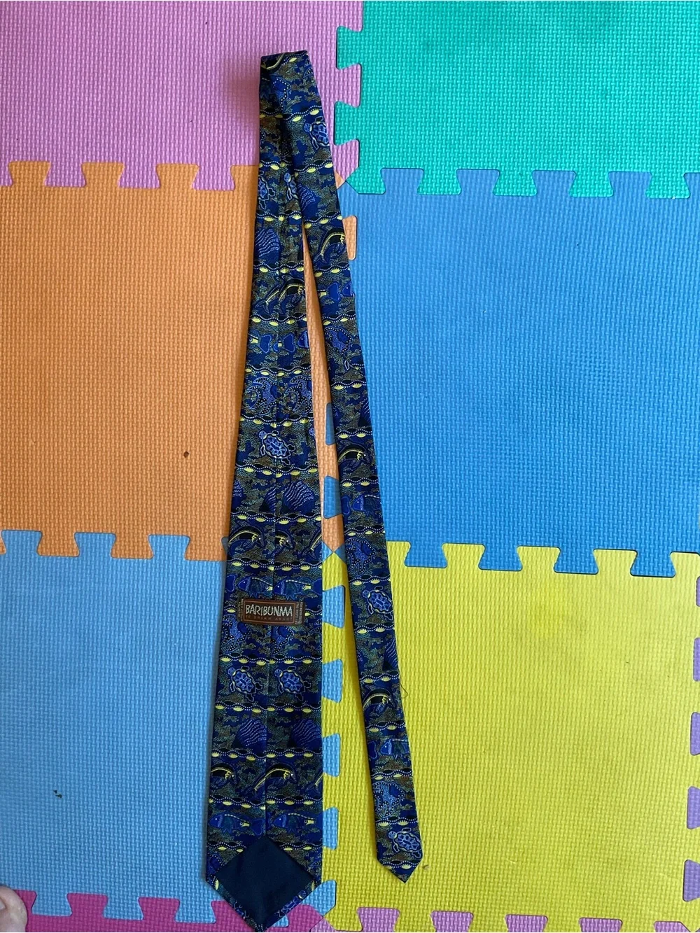 🐢Baribunma Indigenous Australian Art Tie Blue Dot Painted Turtle Dolphin Silk
